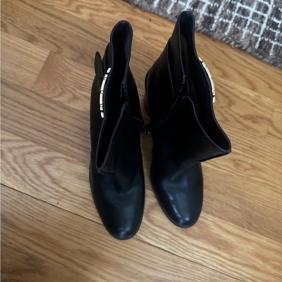 Tory Burch Black Leather Heeled Boots with Gold Accent - Picture 5 of 5